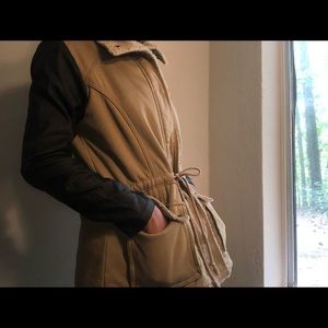 Boohoo leather sleeve jacket